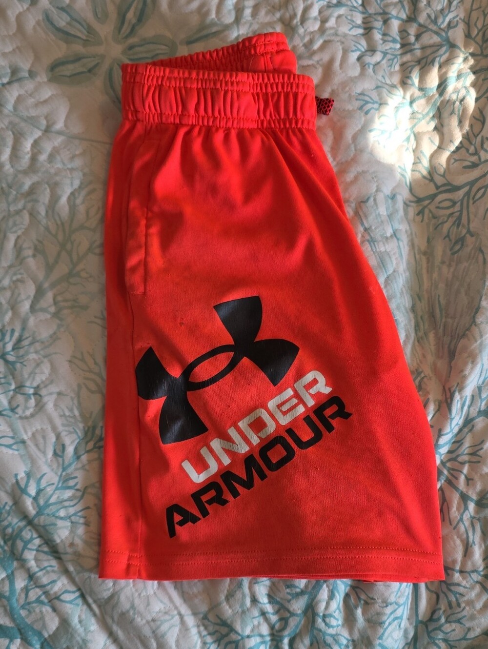 Under Armour (YSM) Kid's Neon Orange Athletic Shorts with Black Logo